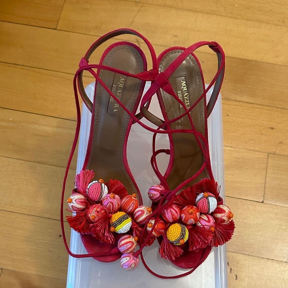 Aquazzura Vibrant Red Embellished Sandals size 39.5